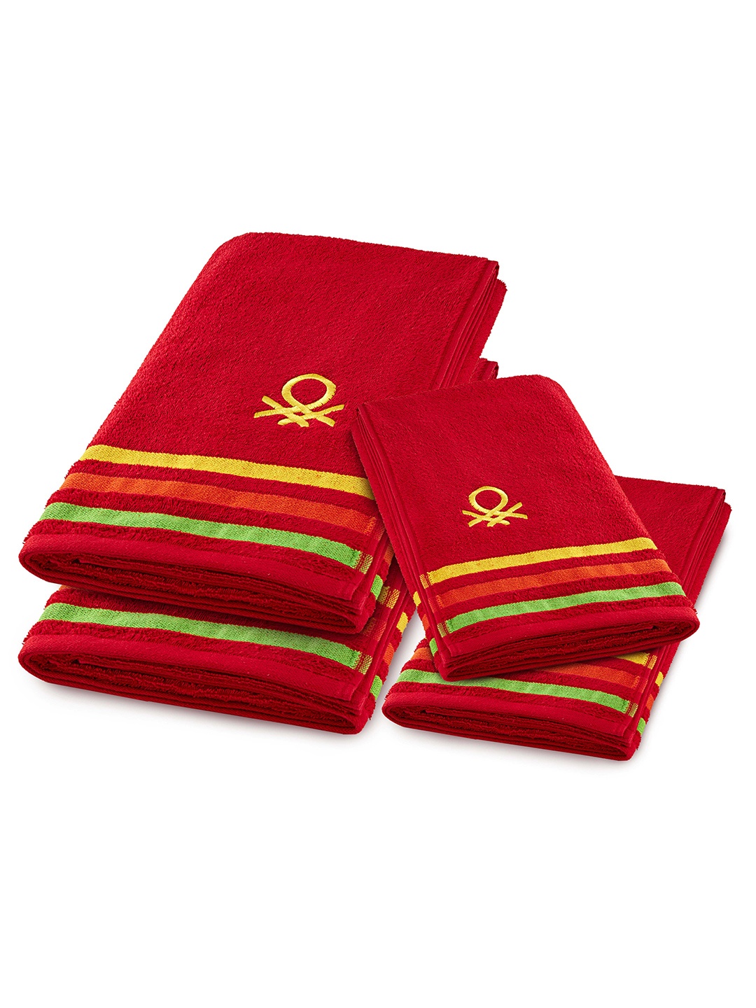 

United Colors of Benetton Set Of 4 Red Solid 450 GSM Pure Cotton Towel Set