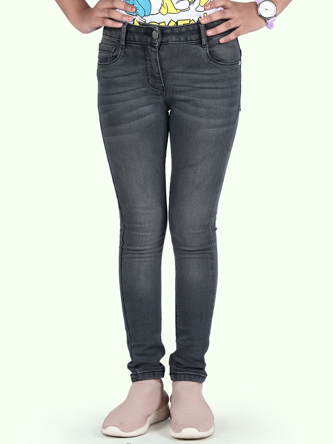 

Zalio Girls Slim Fit Heavy Fade Stretchable Jeans, Grey
