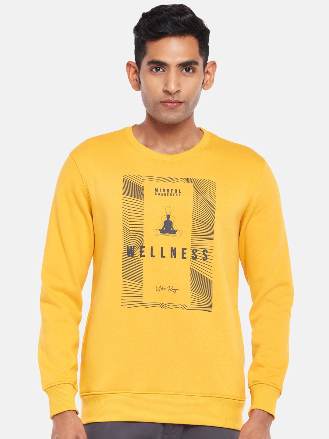 

Urban Ranger by pantaloons Men Mustard yellow Printed Sweatshirt