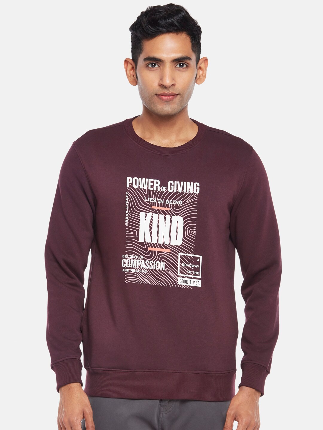 Urban Ranger by pantaloons Men Maroon Printed Sweatshirt