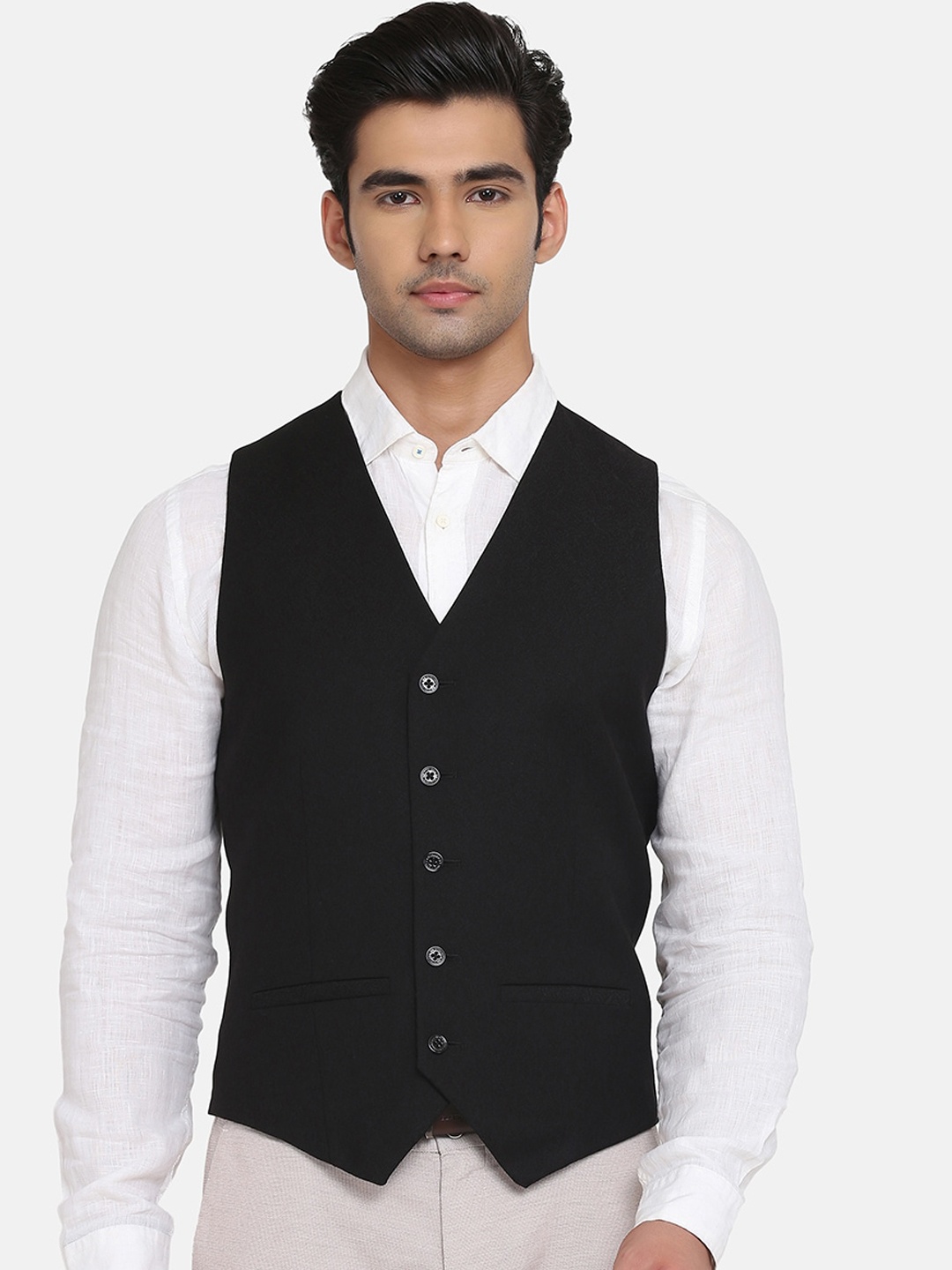 

Blackberrys Men Black Solid Waistcoat