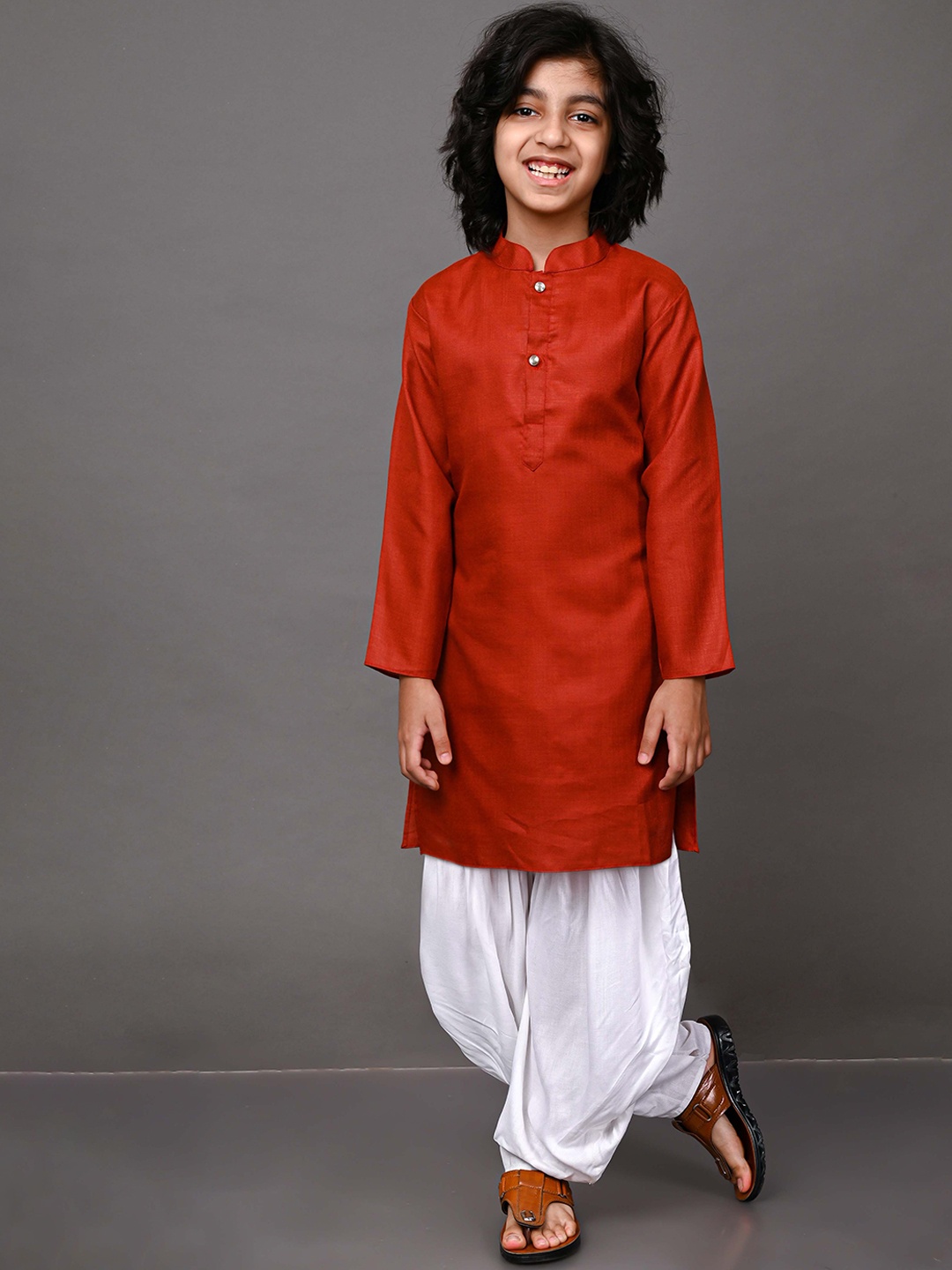 

VESHAM Boys Rust & White Kurta with Patiala