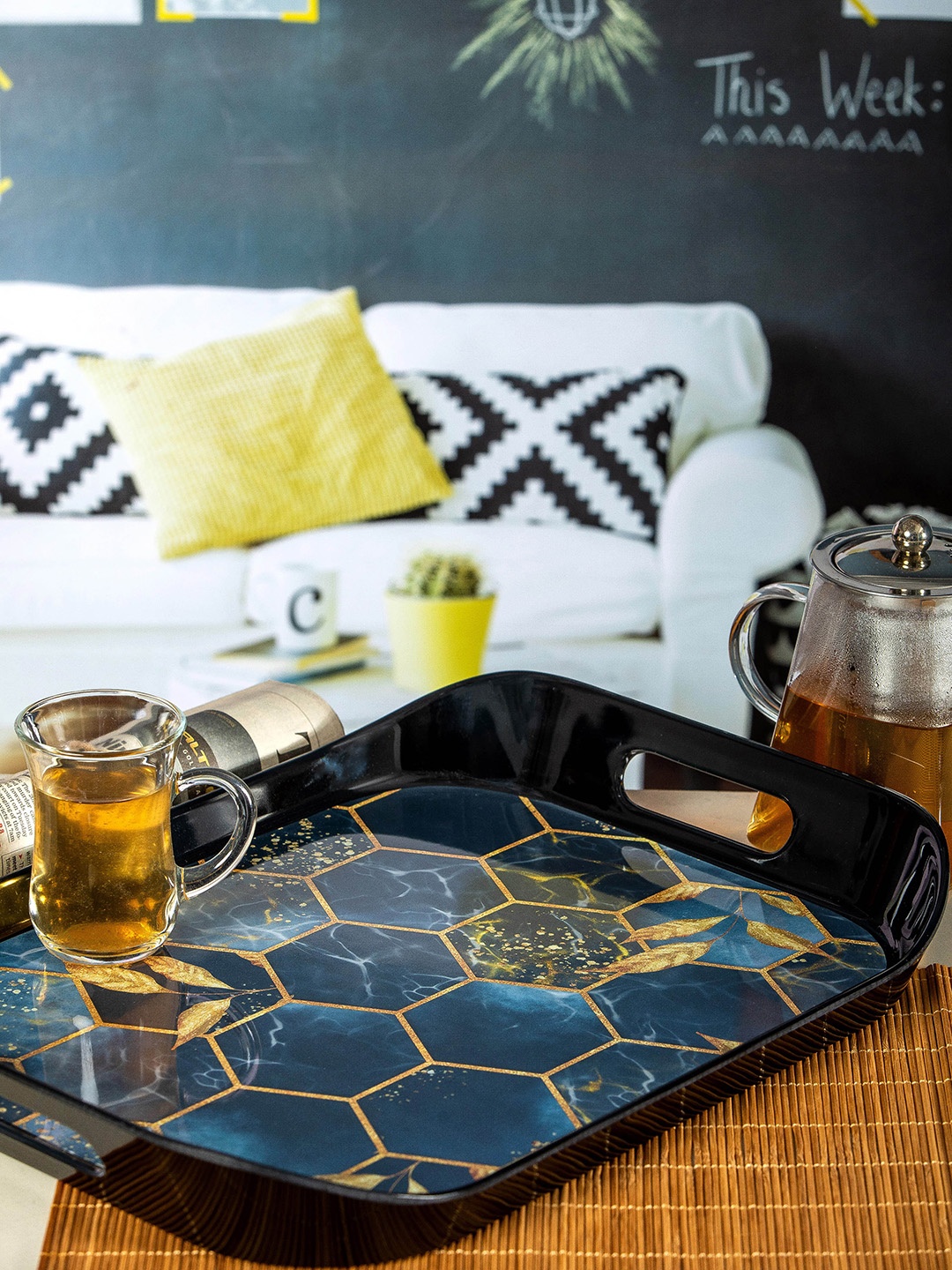 

Stehlen Blue & Gold Printed Melamine Serving Tray