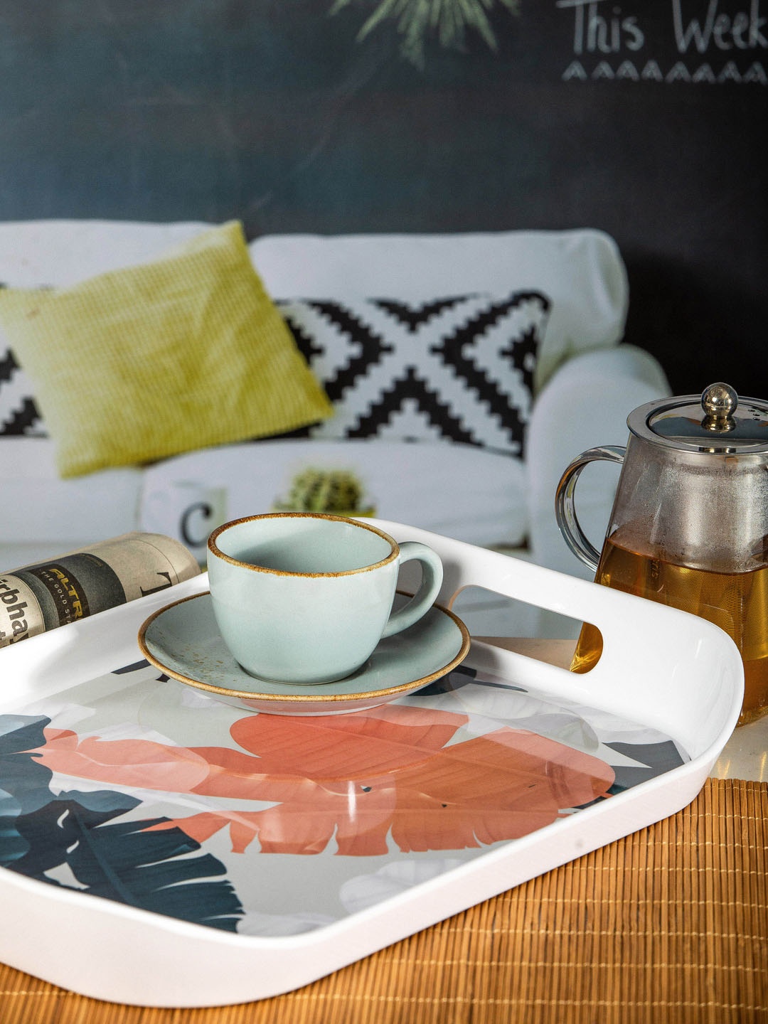 Stehlen Orange & Green Printed Melamine Serving Tray