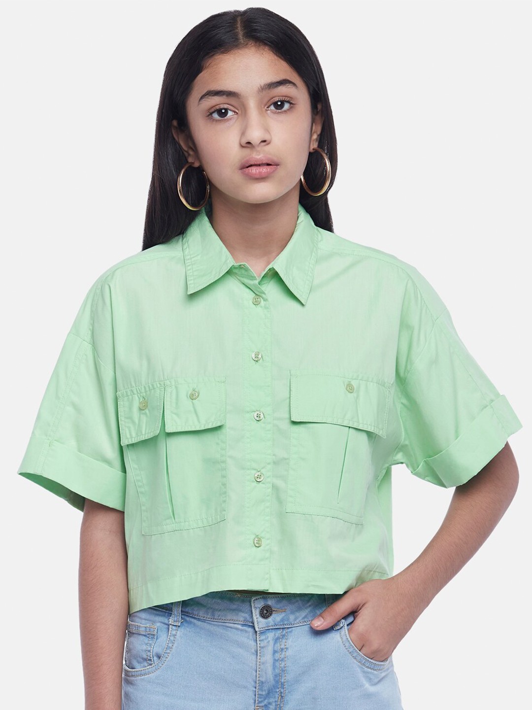 

Coolsters by Pantaloons Girls Green Extended Sleeves Shirt Style Top