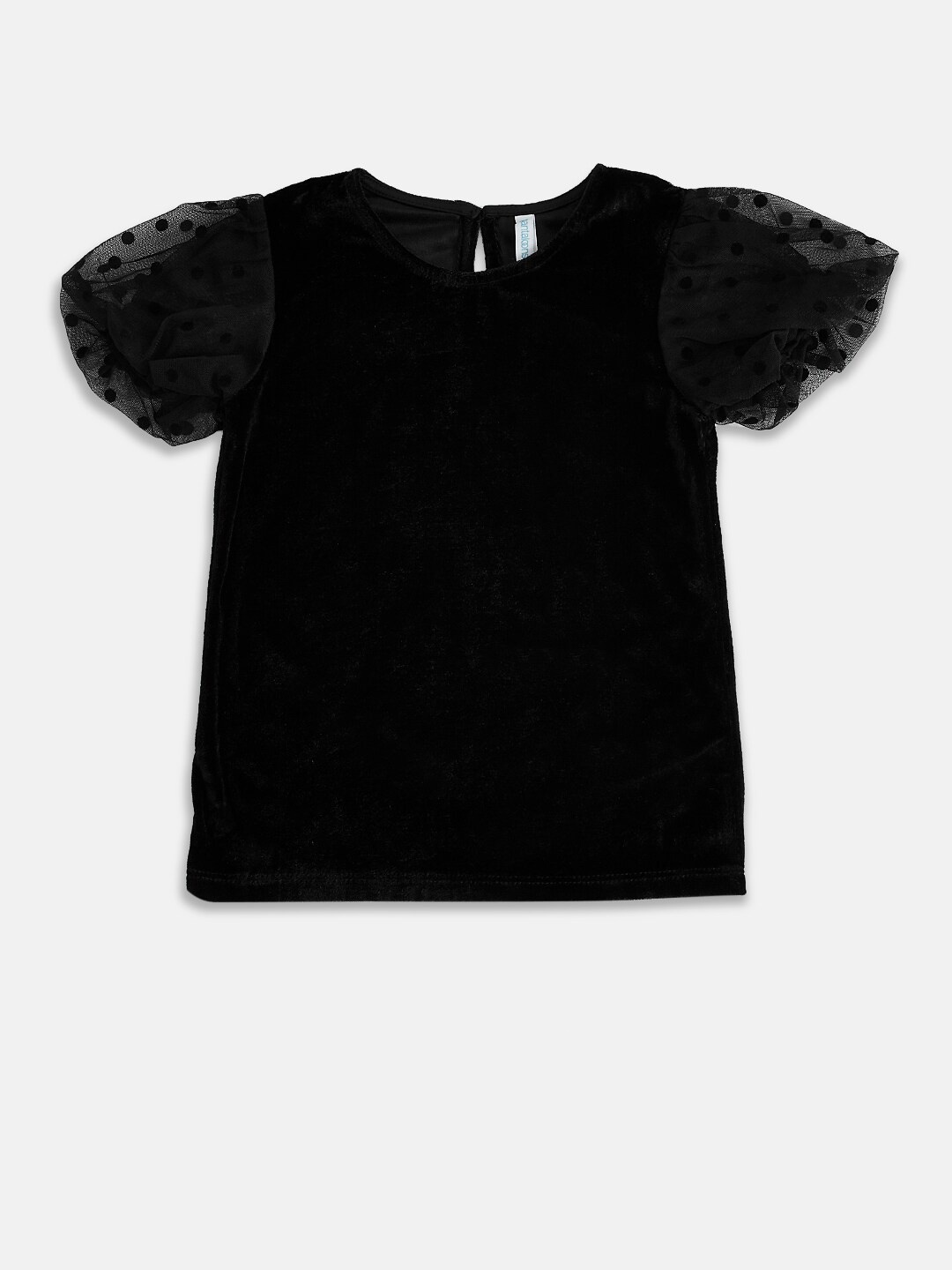 Pantaloons Junior Girls Black Solid Round Neck Puff Sleeves Top