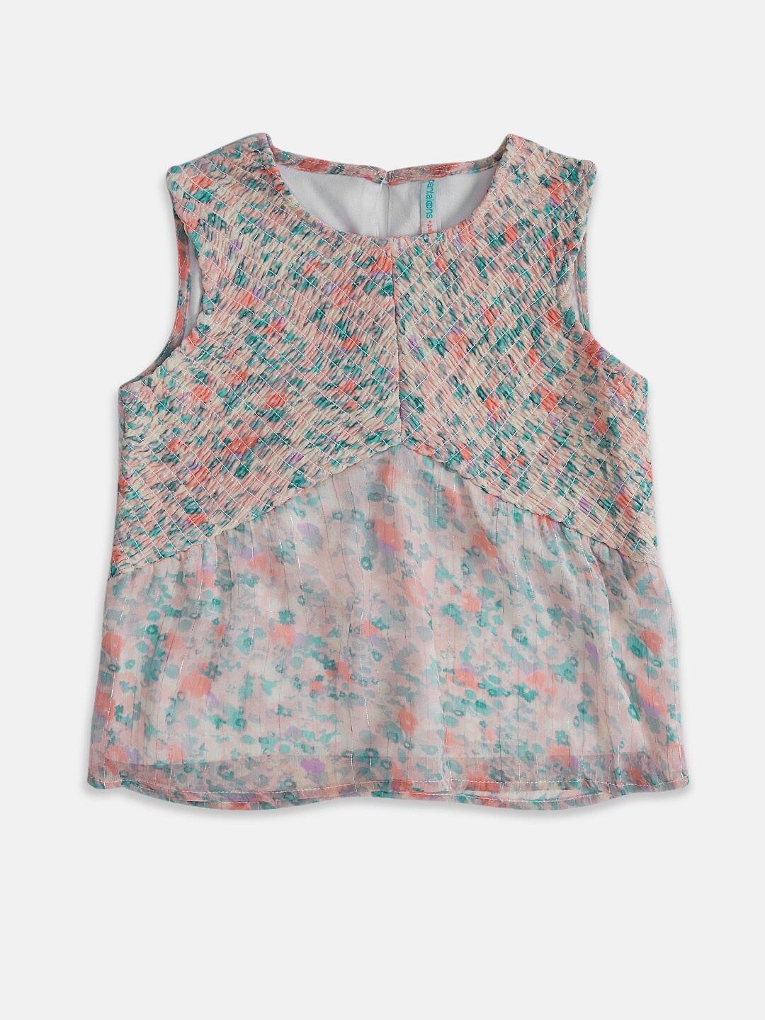 

Pantaloons Junior Girls Peach-Coloured & Green A-Line Print Top