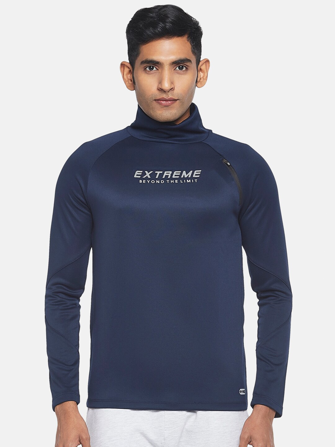 Ajile by Pantaloons Men Navy Blue High Neck Slim Fit T-shirt