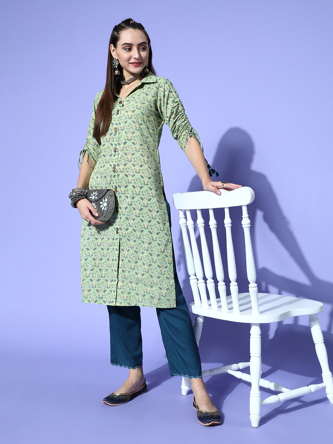 

Jaipur Kurti Women Green Cotton Fluid Tie-Up Kurta