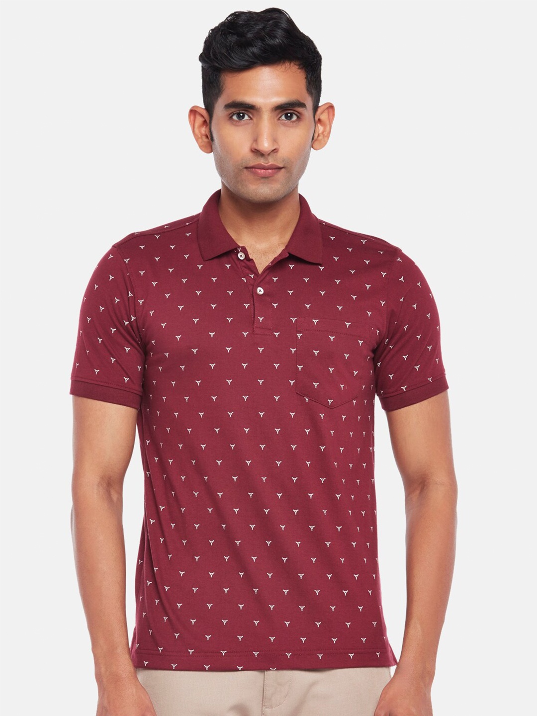 

BYFORD by Pantaloons Men Red Printed Polo Collar Slim Fit T-shirt