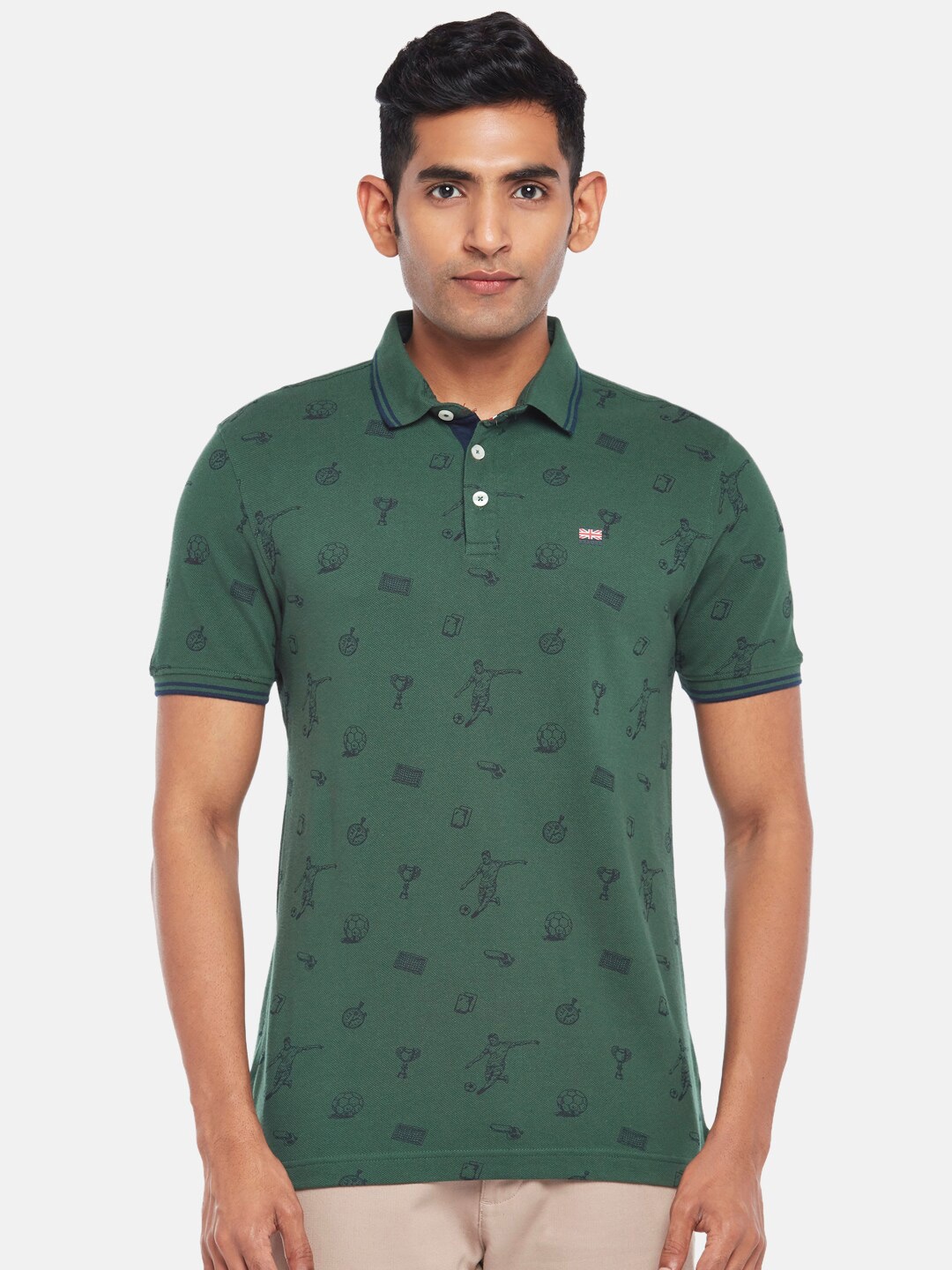 BYFORD by Pantaloons Men Olive Green Floral Printed Polo Collar Slim Fit T-shirt