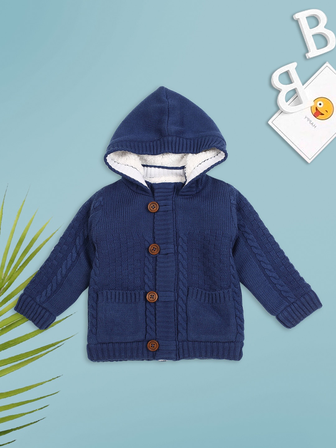 

MeeMee Boys Blue Self Design Hooded Tailored Jacket