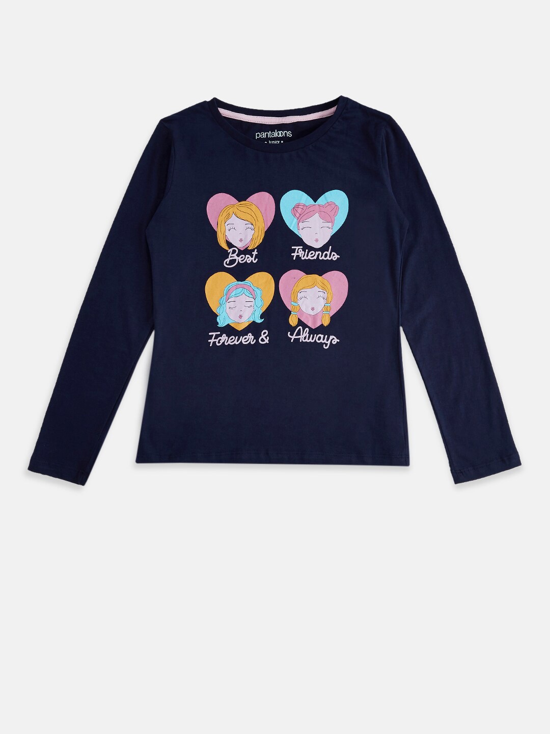 

Pantaloons Junior Girls Navy Blue Floral Graphic Printed T-shirt