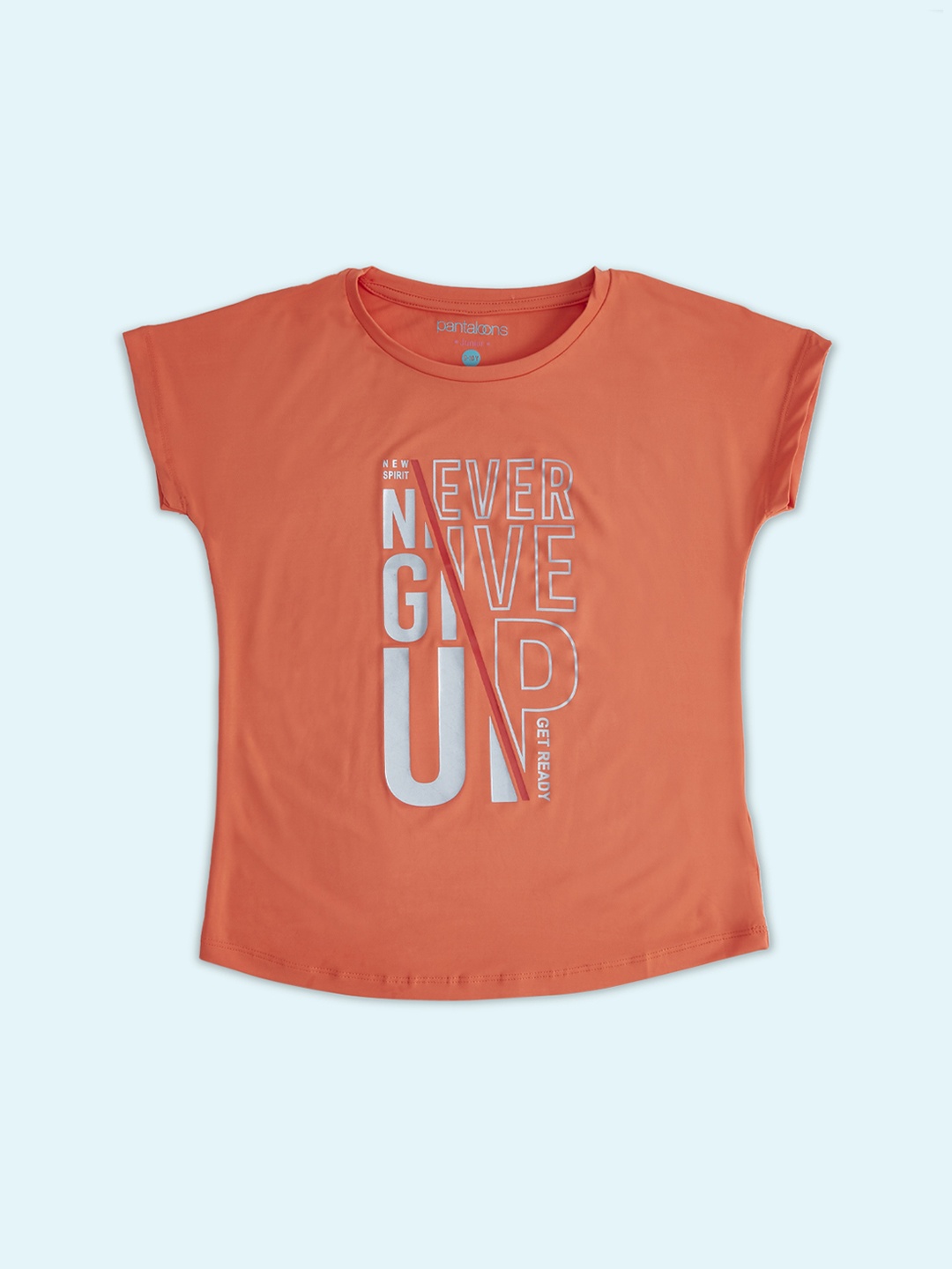 

Pantaloons Junior Girls Coral Typography Printed Extended Sleeves T-shirt