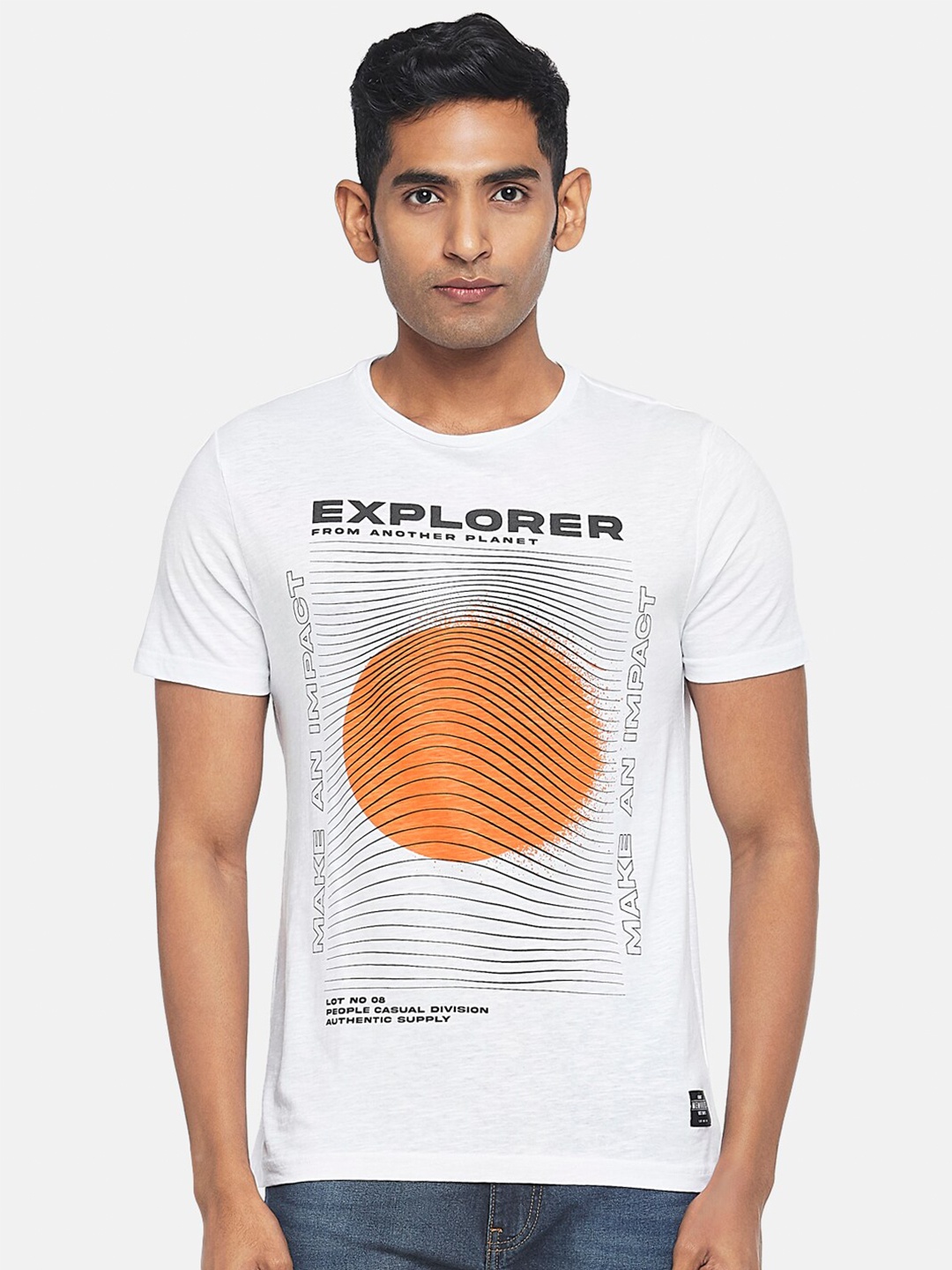 

People Men Off White Graphic Printed Slim Fit T-shirt