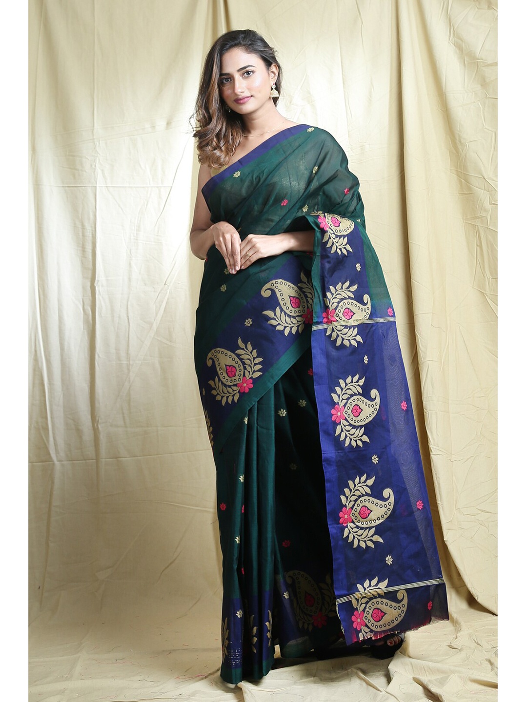 

Arhi Green & Blue Ethnic Motifs Zari Saree