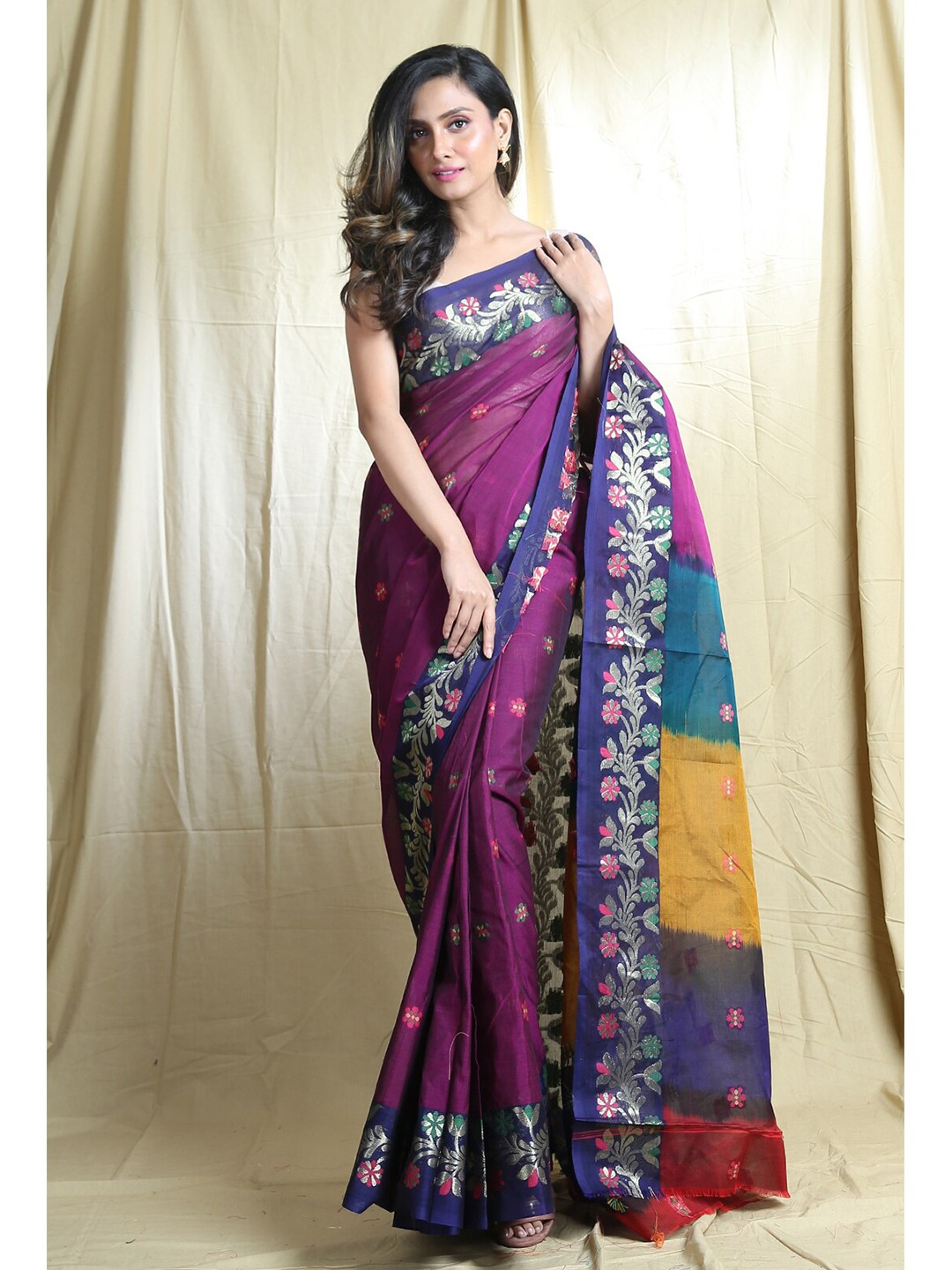 

Arhi Purple & Blue Floral Zari Saree