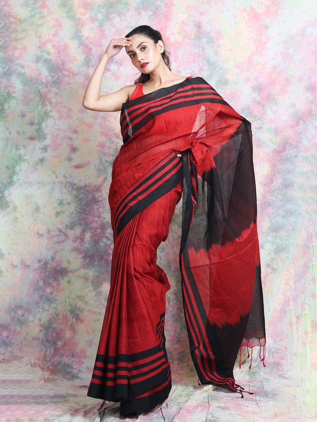 

Arhi Red & Black Striped Cotton Saree