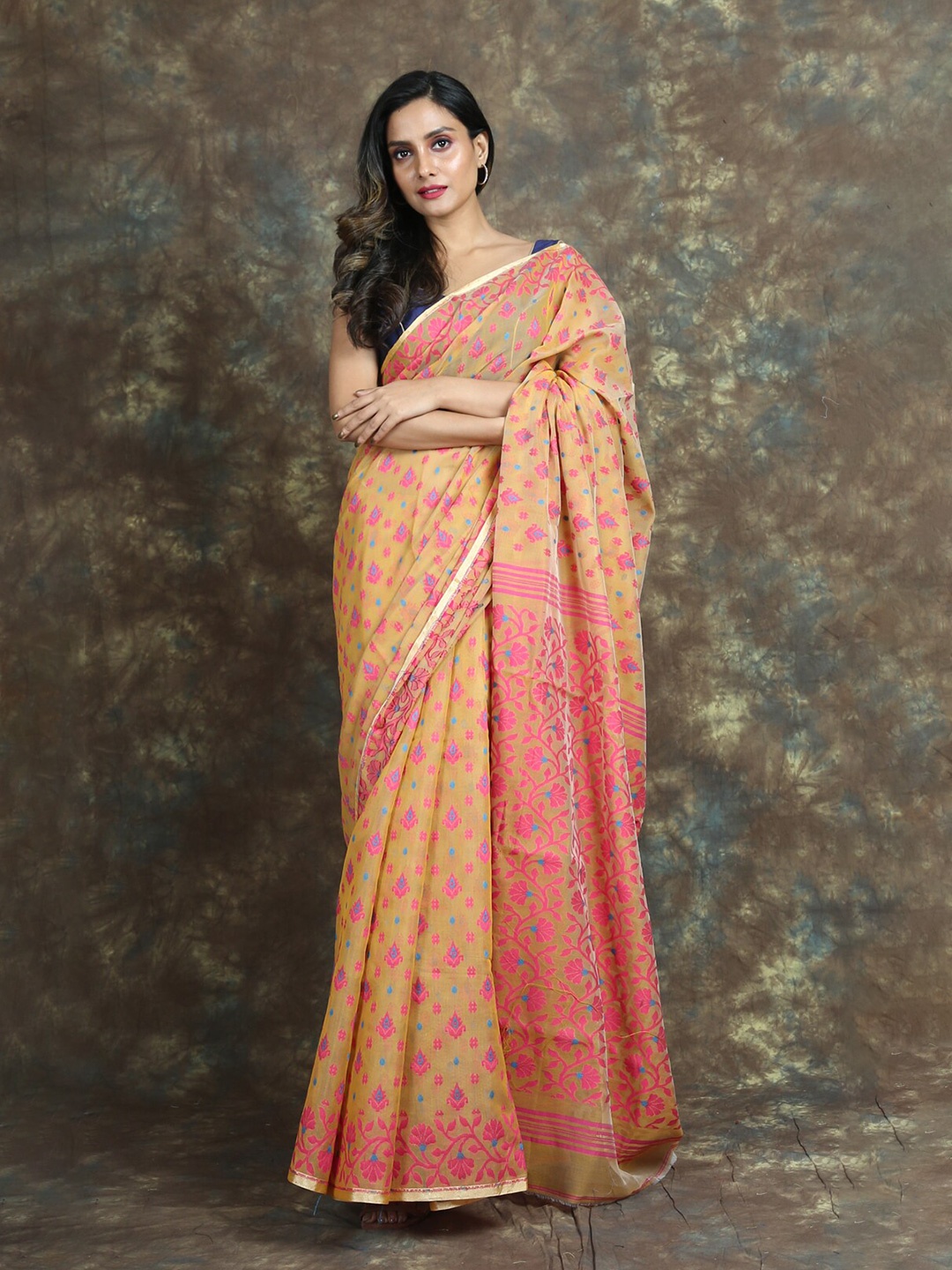 

Arhi Blue & Pink Woven Design Pure Linen Saree