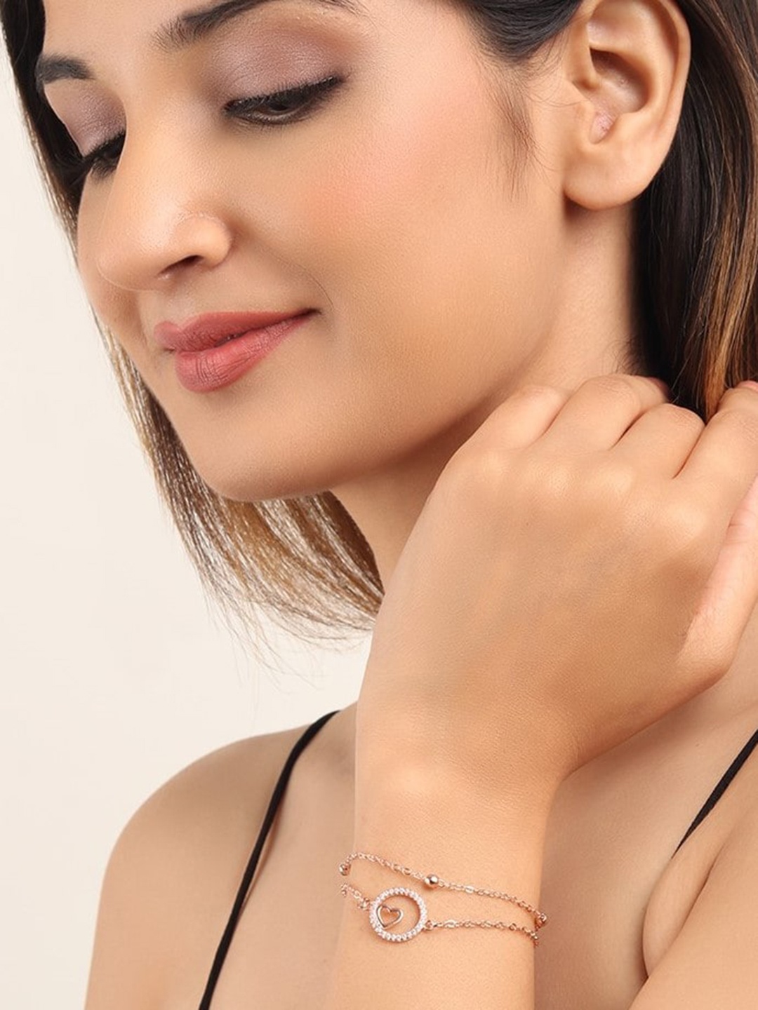 

LAIDA Women American Diamond Rose Gold-Plated Link Bracelet