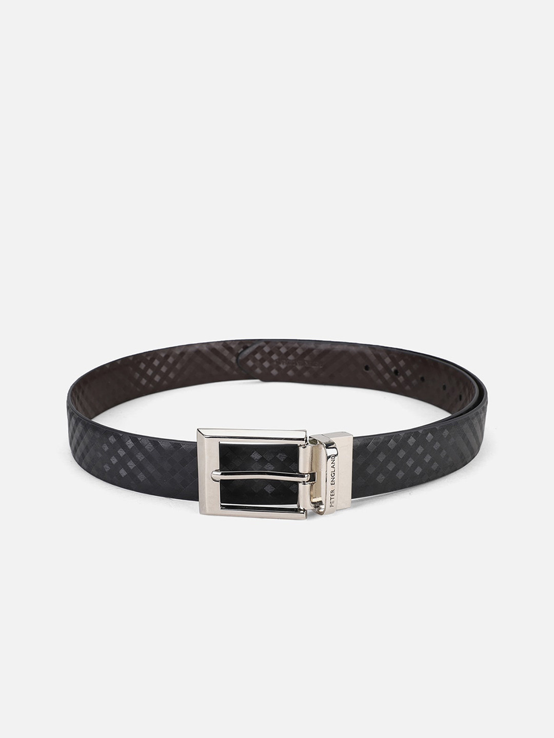 

Peter England Men Black Printed Leather Belt