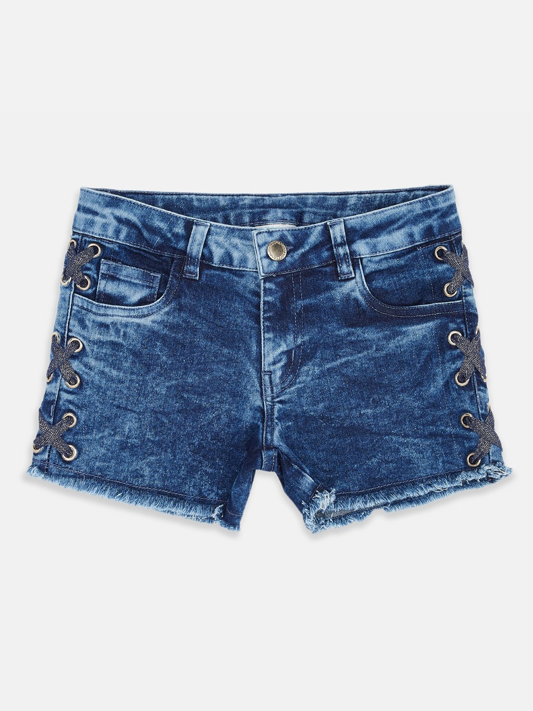 

Pantaloons Junior Girls Washed Printed Denim Shorts, Blue