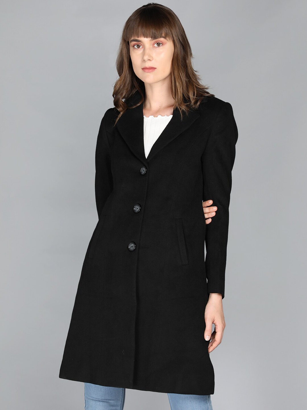 

LURE URBAN Women Black Solid Woolen OverCoat