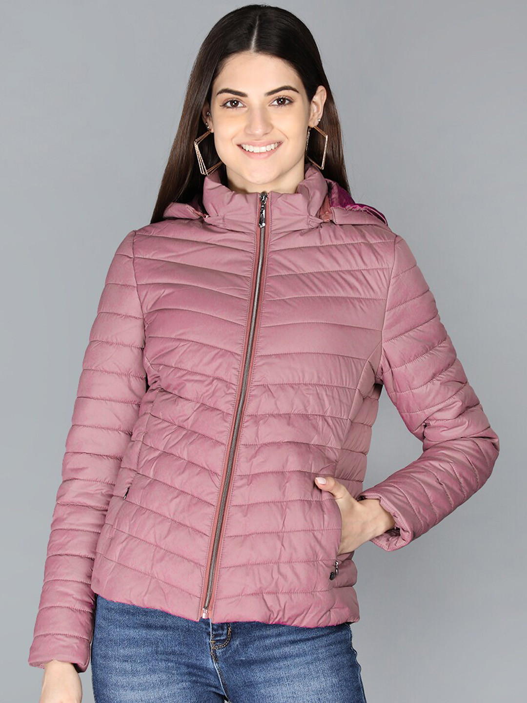 

LURE URBAN Women Pink Solid Polyester Hooded Padded Jacket