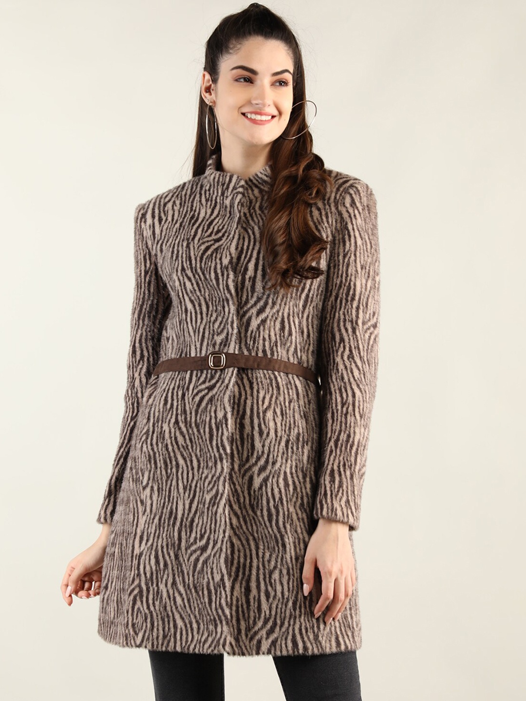 

LURE URBAN Women Brown Printed Over Coats