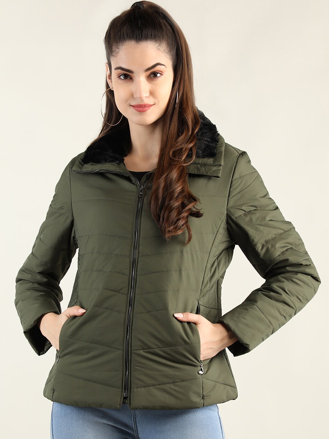 

LURE URBAN Women Olive Green Solid Tailored Jacket
