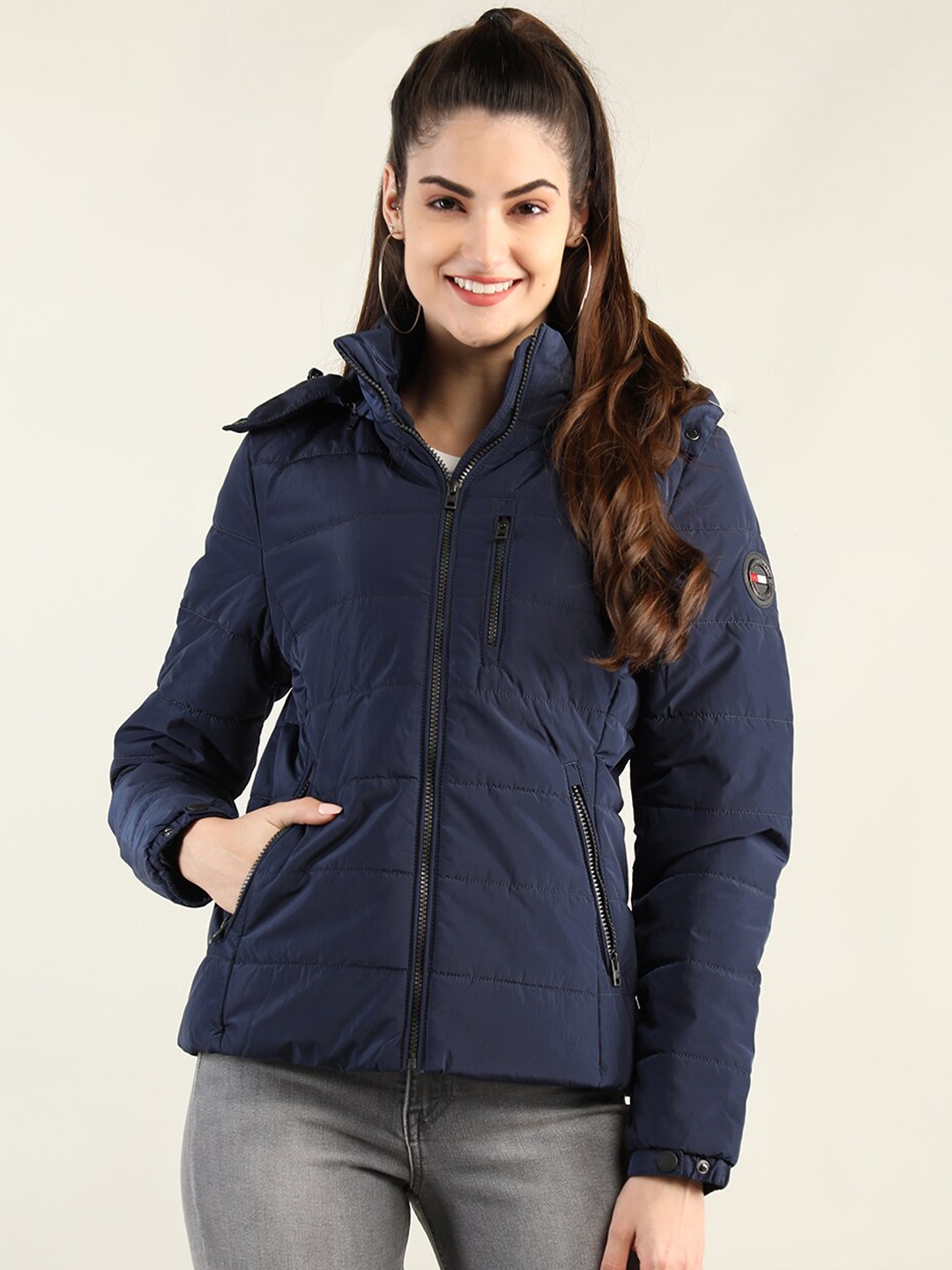 

LURE URBAN Women Navy Blue Solid Puffer Jacket