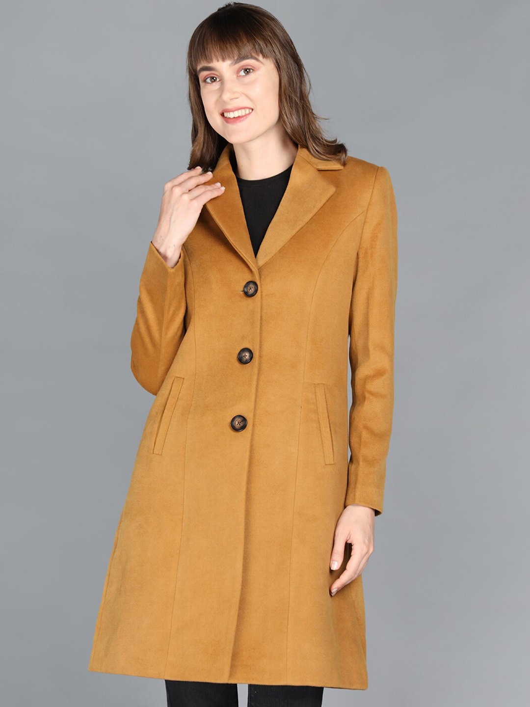 

LURE URBAN Women Camel Brown Solid Longline Over Coat