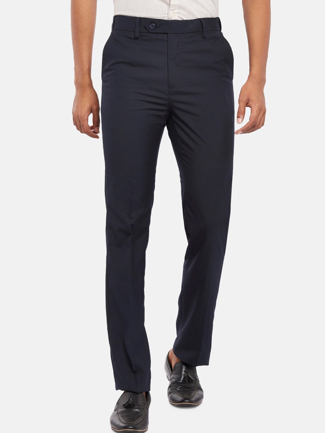 

BYFORD by Pantaloons Men Navy Blue Slim Fit Low-Rise Trousers