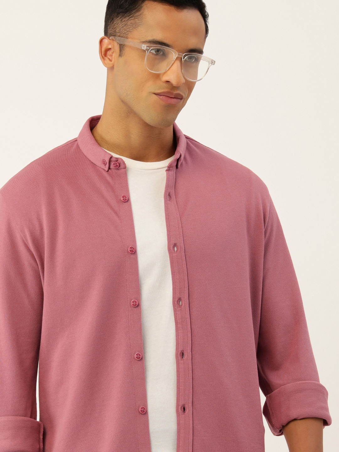 

FOREVER 21 Men Pink Solid Pure Cotton Casual Shirt