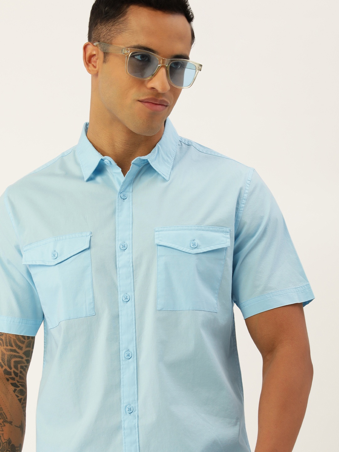 

FOREVER 21 Men Blue Solid Casual Shirt