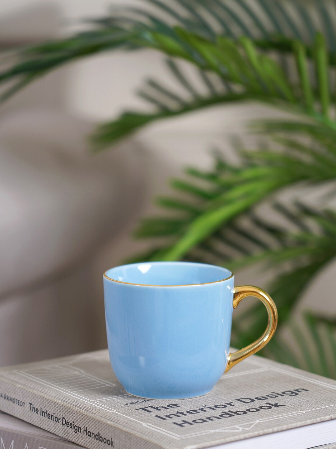 

Pure Home and Living Set Of 2 Solid Porcelain Glossy Cups and Mugs, Blue