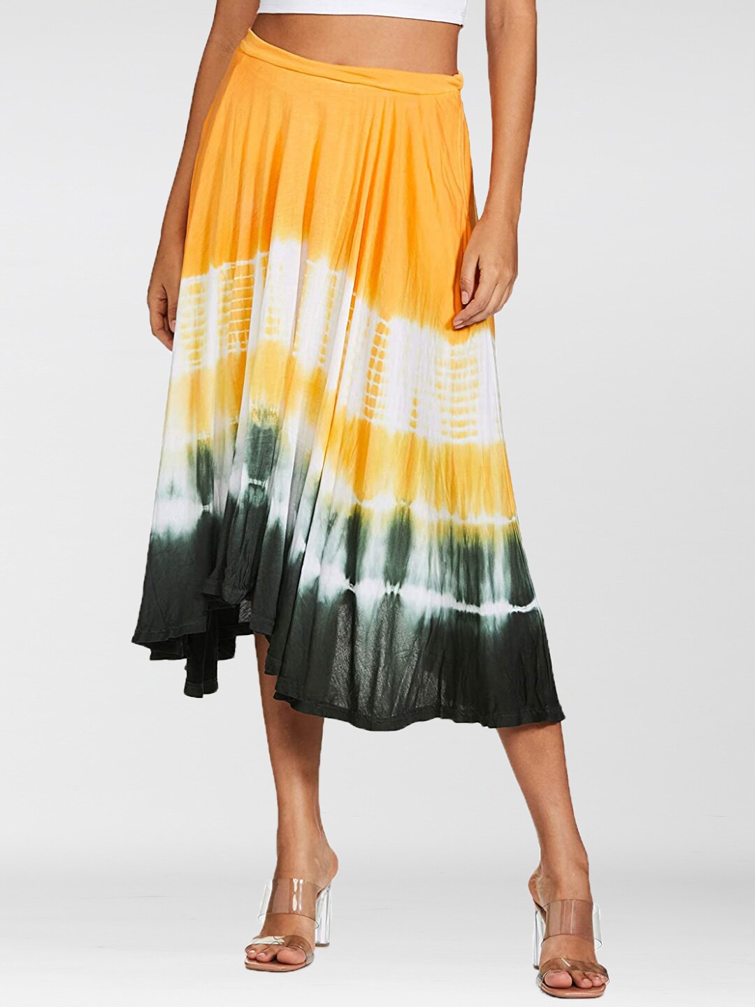 

Dream of Glory Inc Women Yellow Tie & Dye Printed Skirts