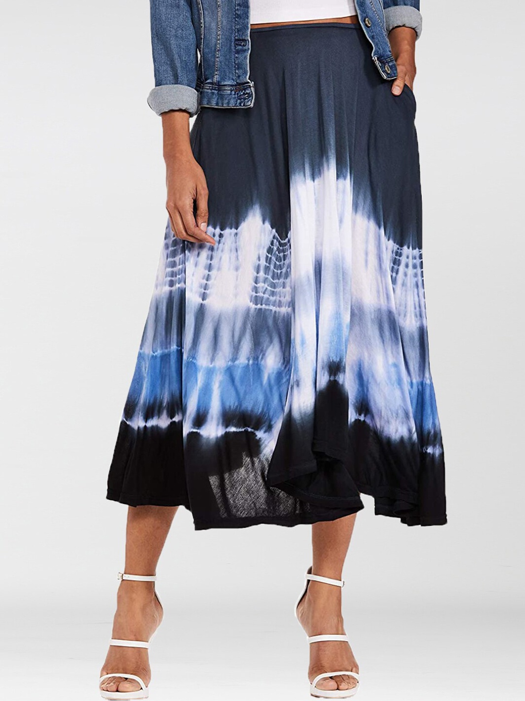 

Dream of Glory Inc Women Blue Tie & Dye Printed Midi Flared Skirts