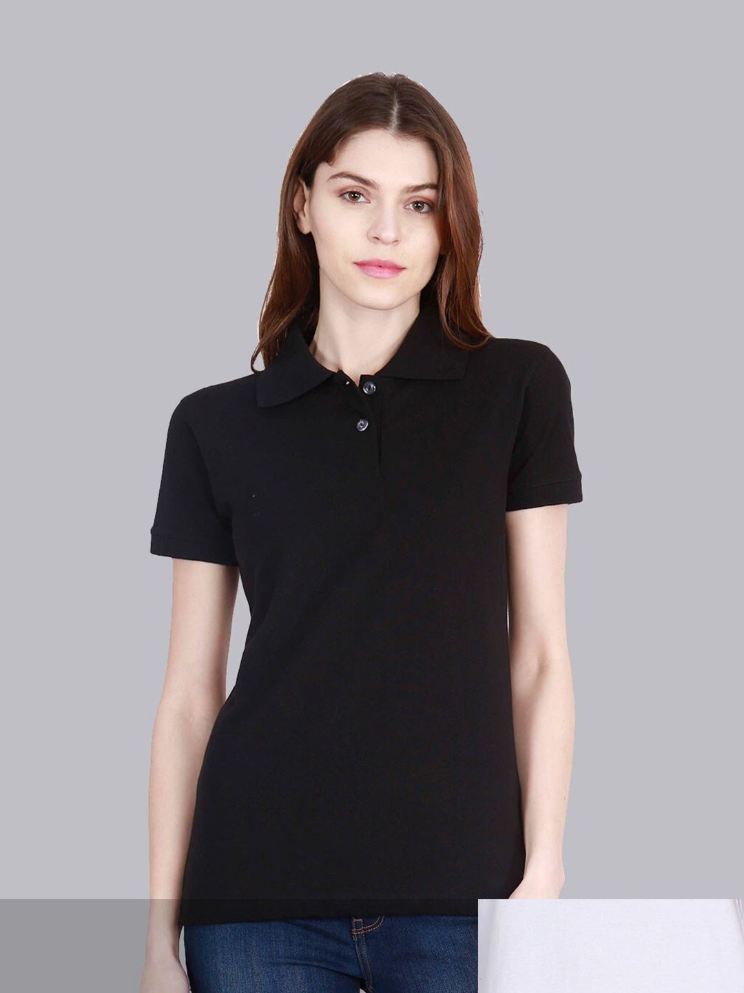 

Fleximaa Women Solid Polo Neck Tshirt (pack of 2), Black