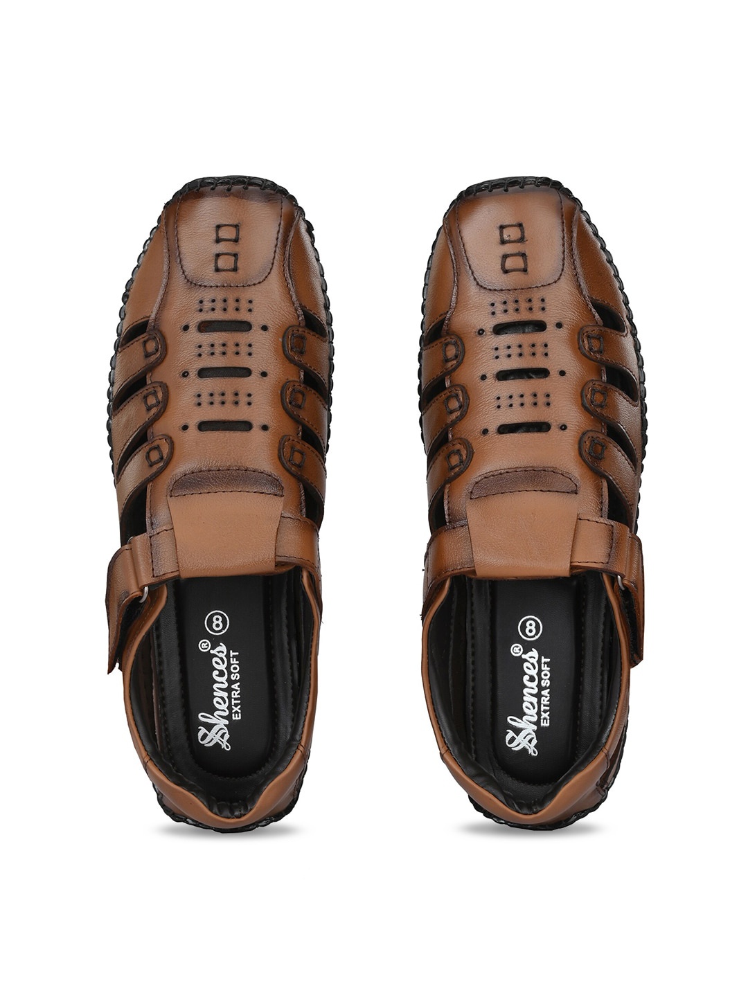 

SHENCES Men Leather Shoe-Style Sandals, Tan