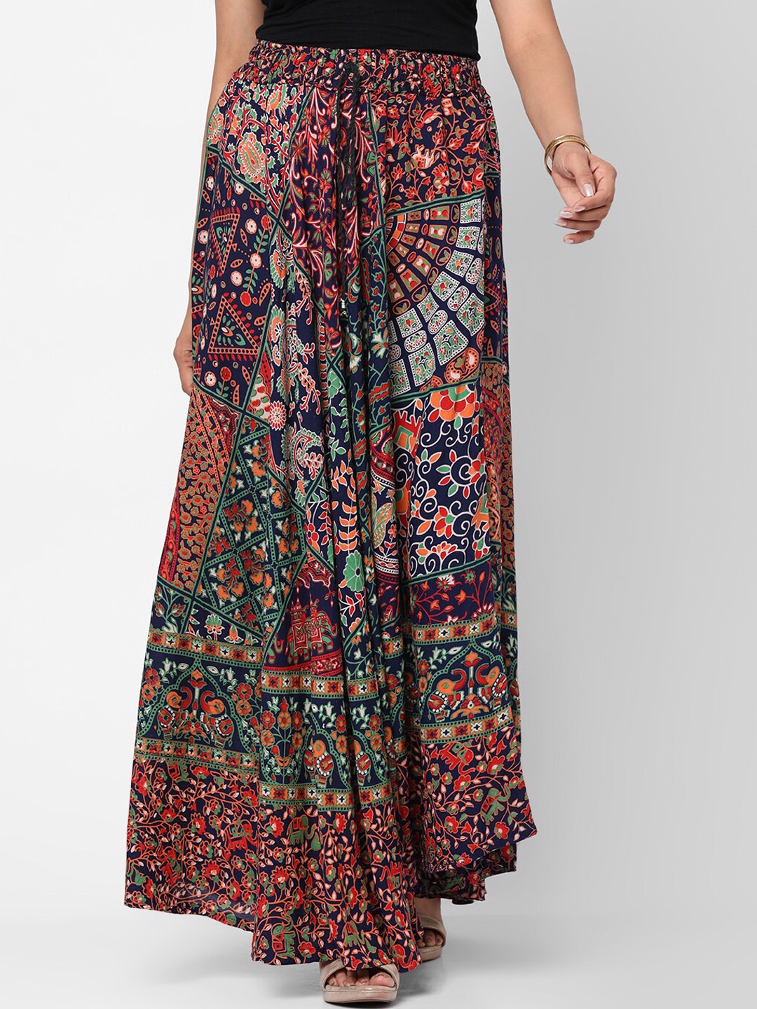 

Kastiel Women Blue & Red Block Printed Maxi Flared Skirts