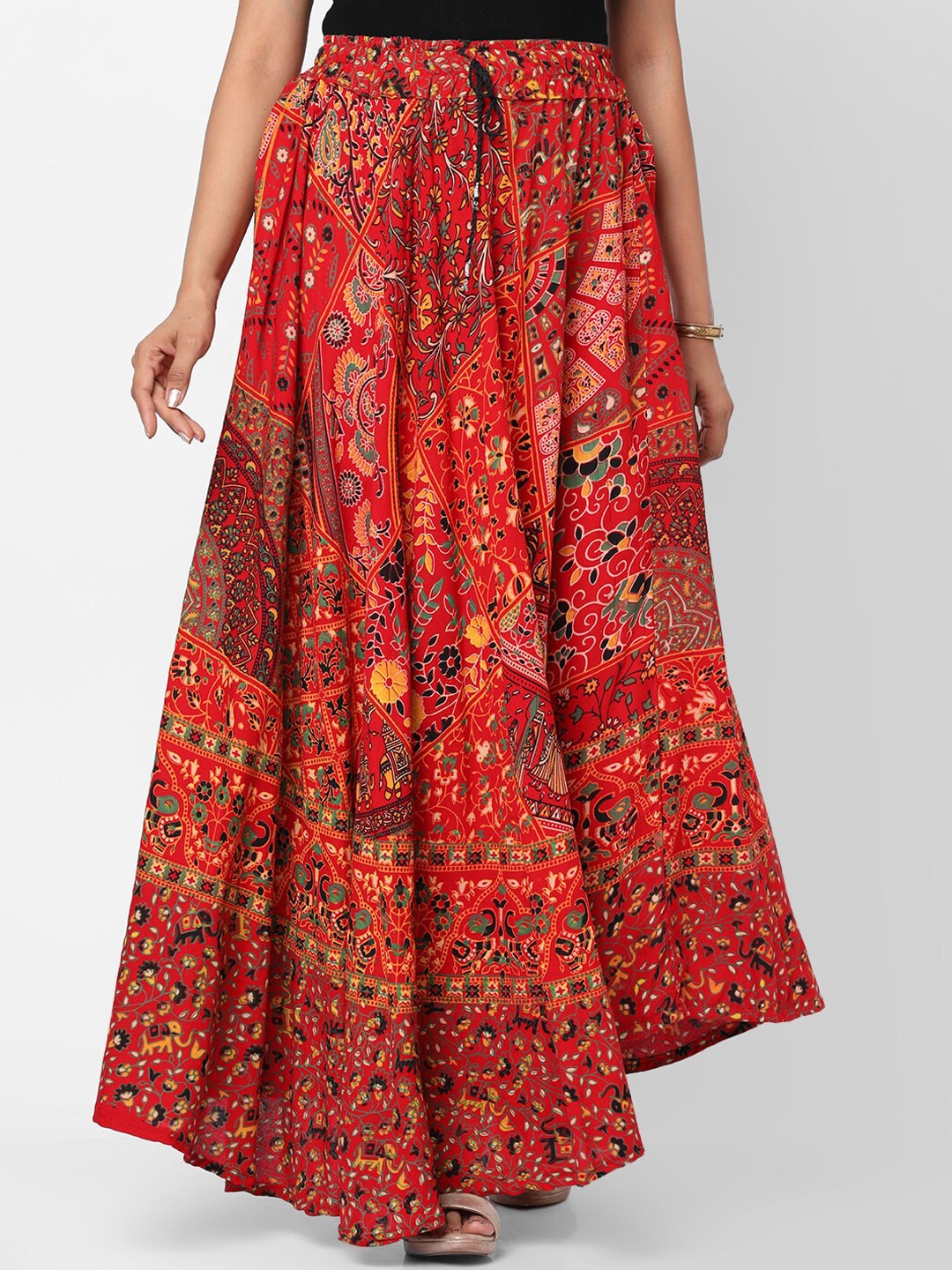 

Kastiel Women Red Block Printed Maxi Flared Skirts