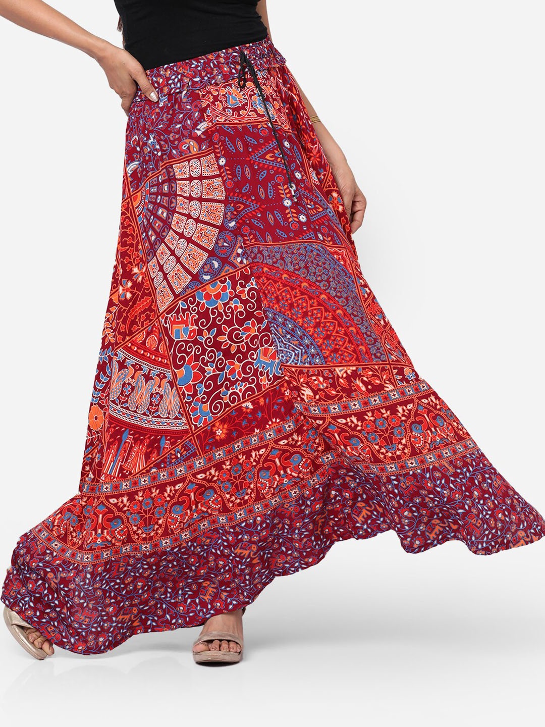 

Kastiel Women Maroon Block Printed Maxi Flared Skirts