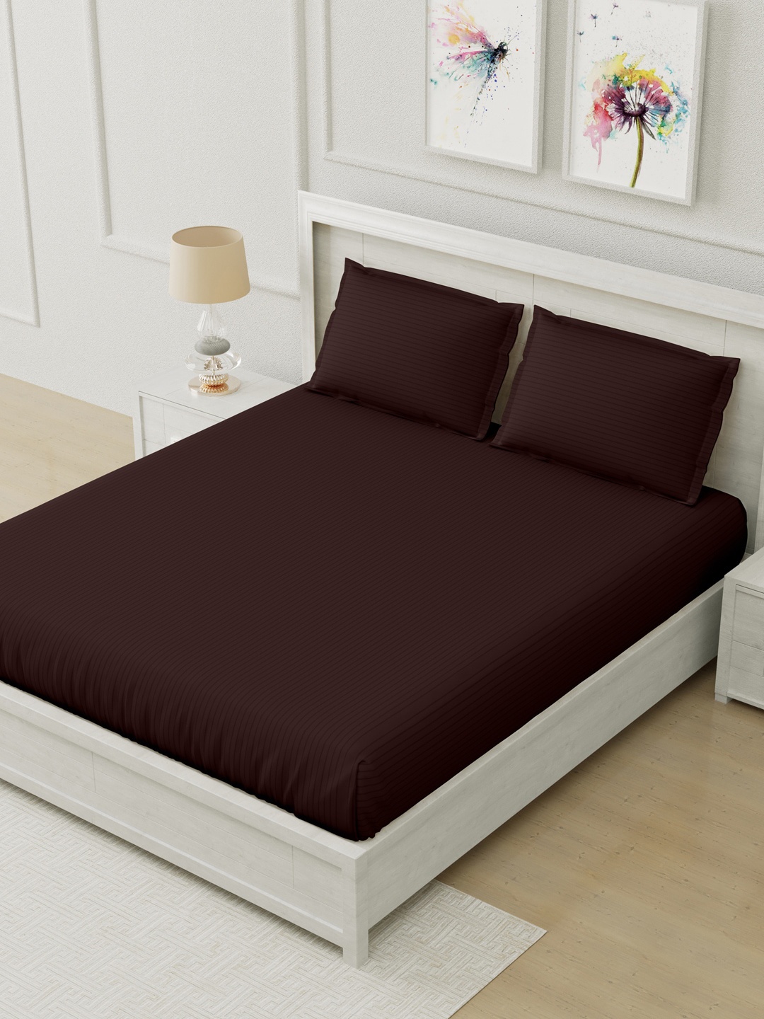 

Home Fresh Brown 210 TC Striped Cotton King Bedsheet with 2 Pillow Covers