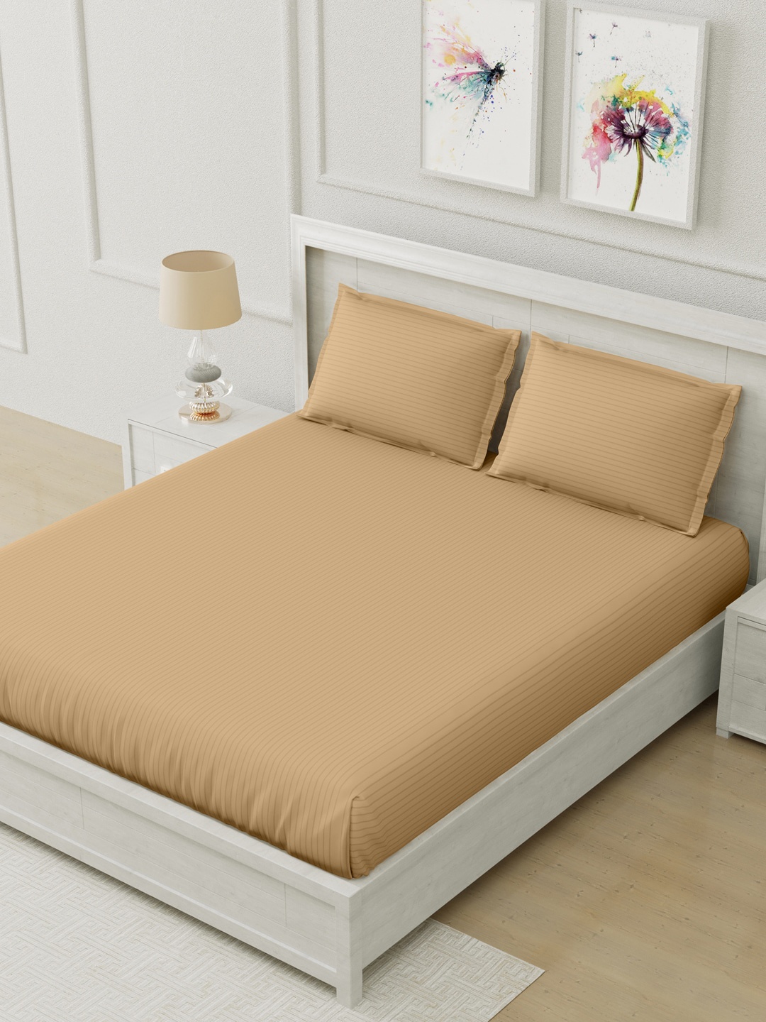 

Home Fresh Brown 210 TC Striped Cotton King Bedsheet with 2 Pillow Covers