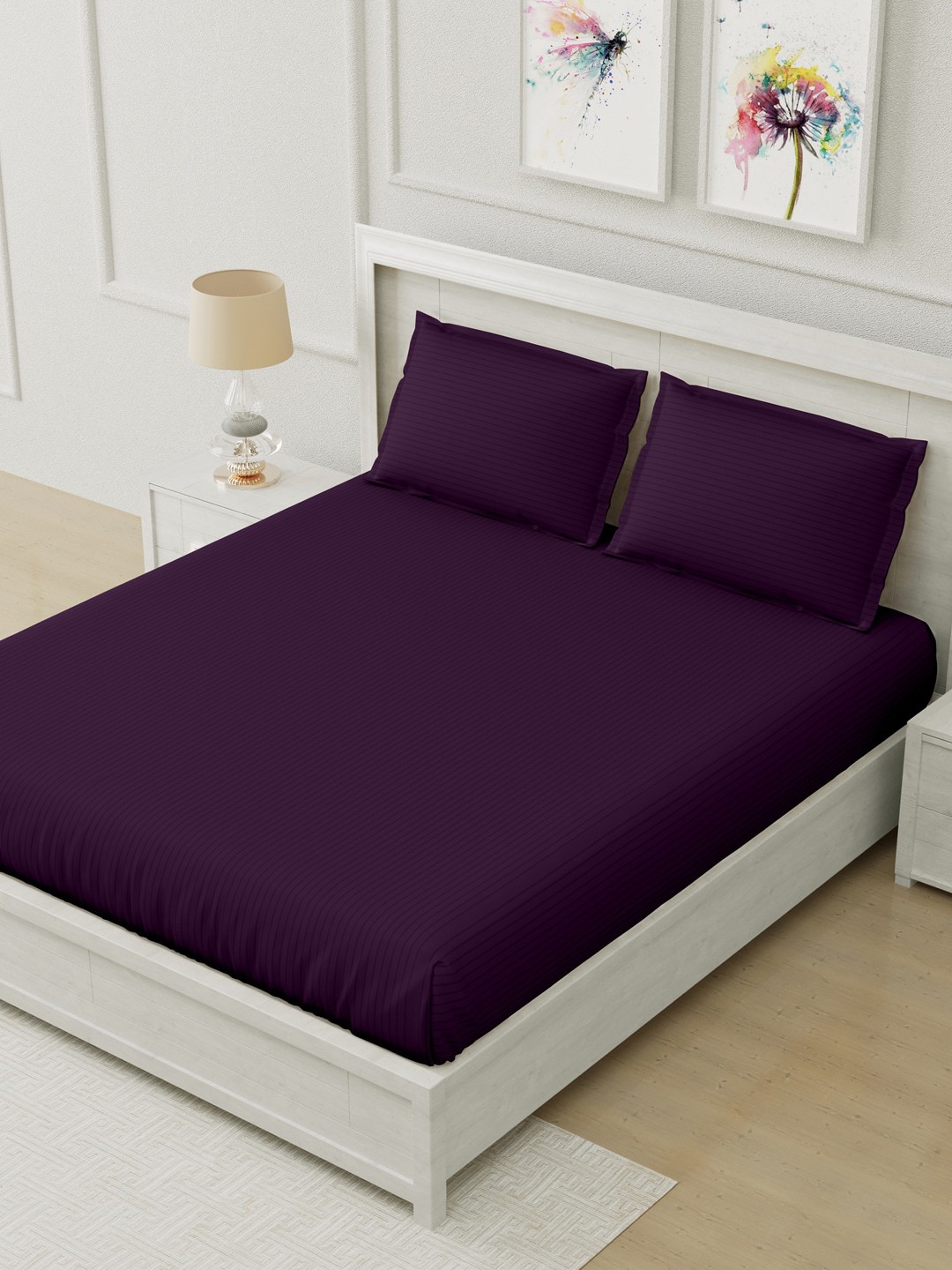 

Home Fresh Purple 210 TC Striped Cotton King Bedsheet with 2 Pillow Covers