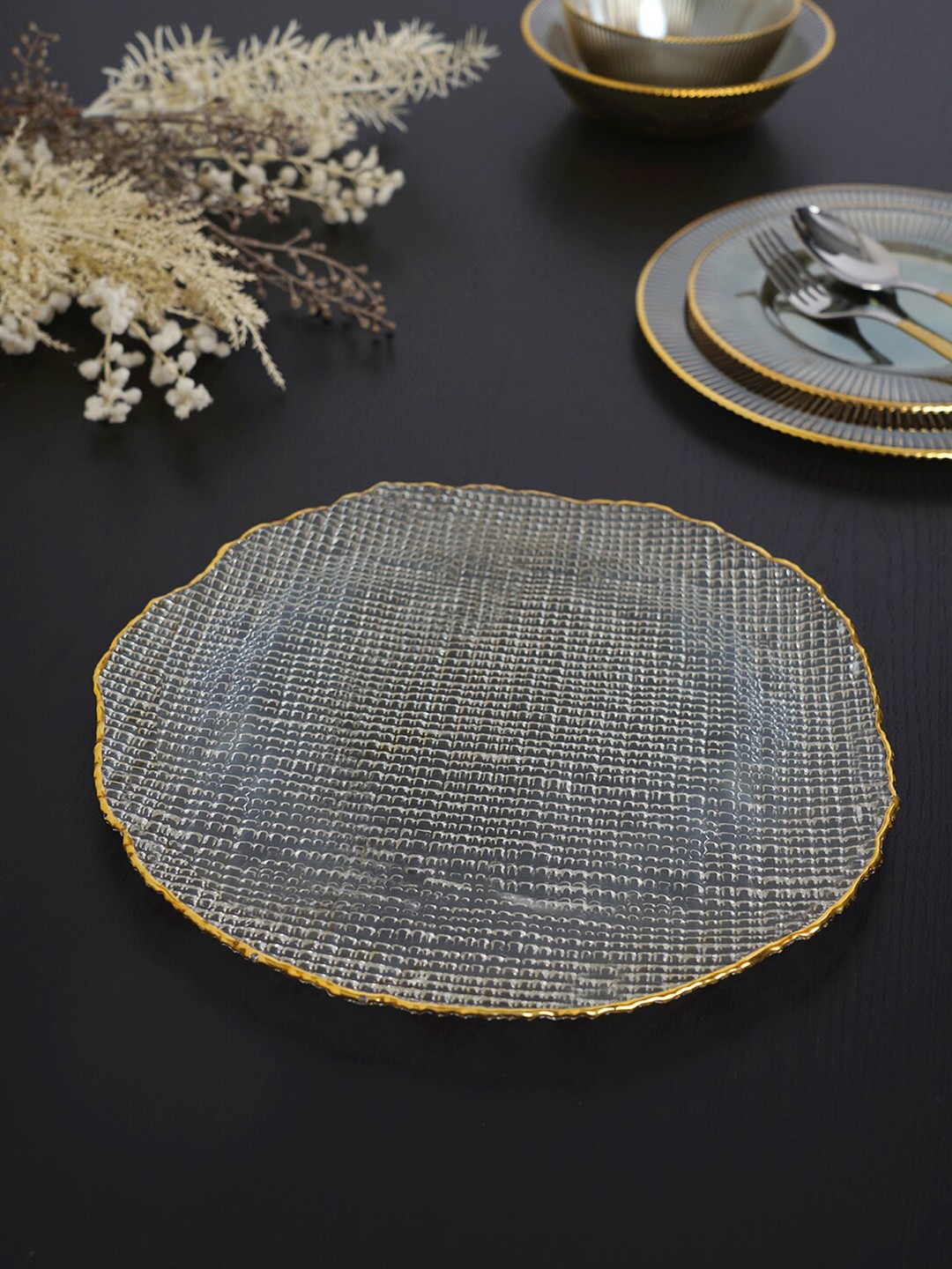 

Pure Home and Living Textured Glass Glossy Dinner Plate, Brown