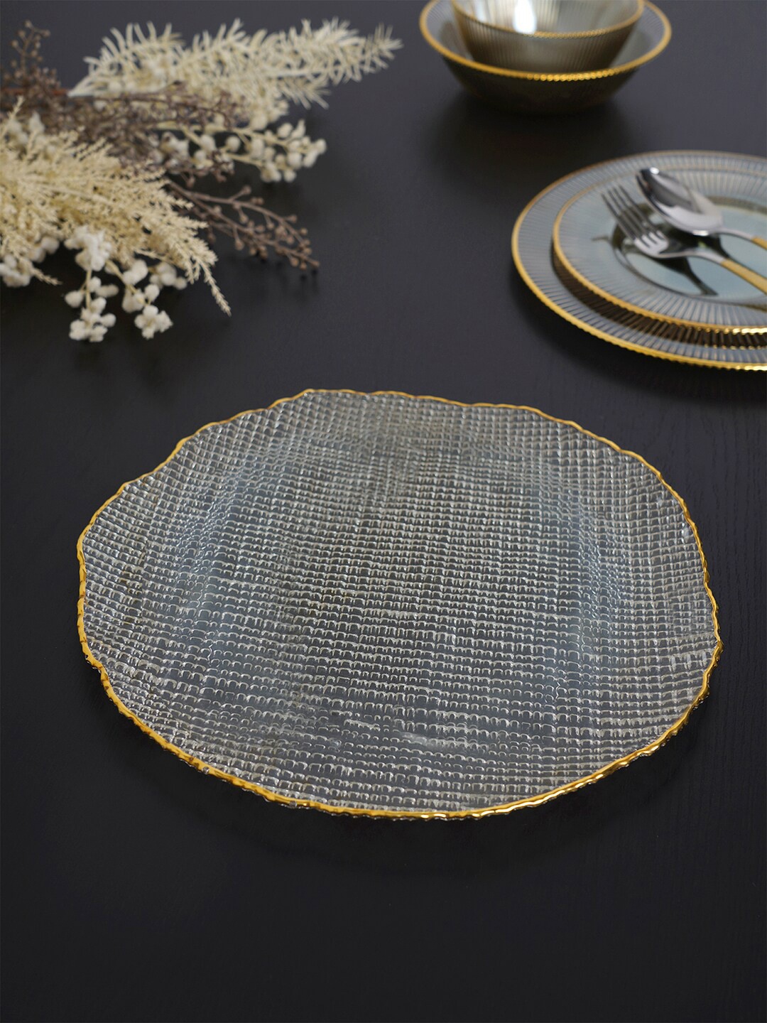 

Pure Home and Living Textured Glass Glossy Plate, White
