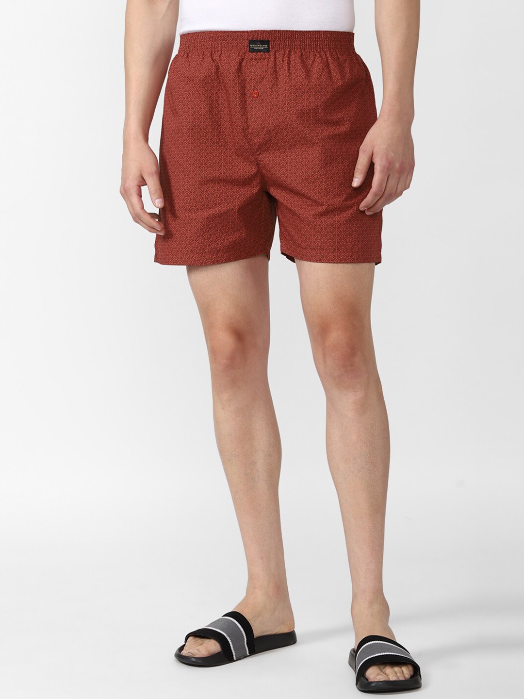 

Peter England Men Red Printed Pure Cotton Boxers
