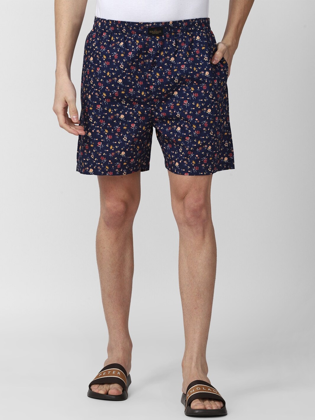 

Peter England Men Navy Blue Printed Pure Cotton Boxers